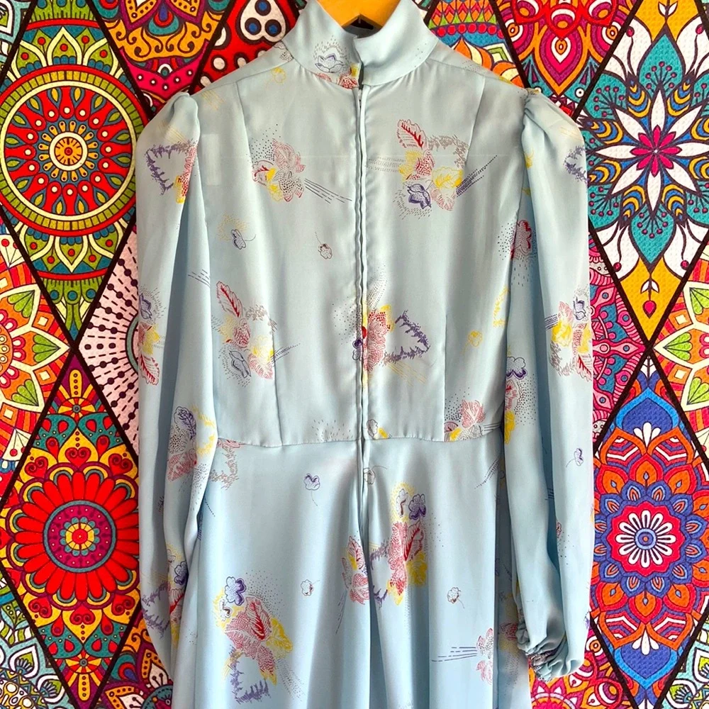 Vintage 1970s Sheer Mock Neck Long Sleeved Dress Sz 8 - Picture 4 of 8